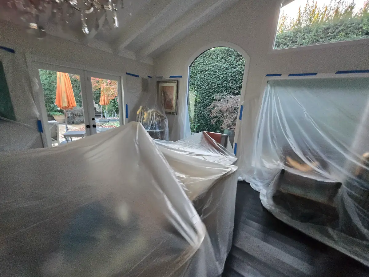 Beverly Hills burst pipe water damage packout with protected furniture and contents during mitigation